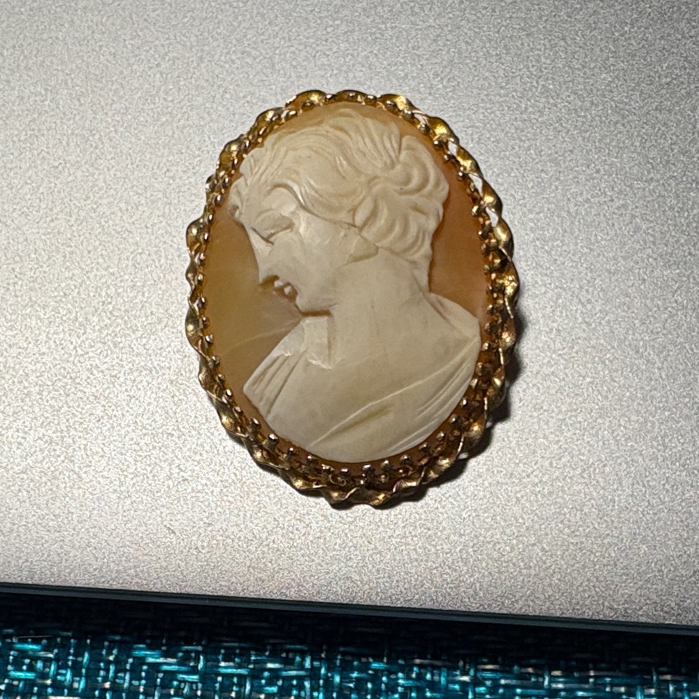 Elegant 14k stamped Gold Cameo Brooch